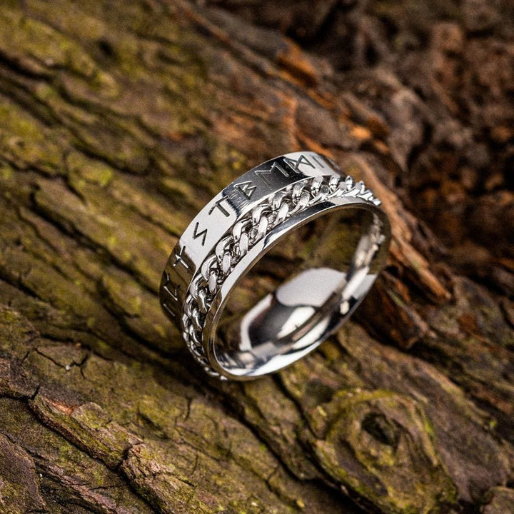 WorldNorse Viking Runes Chain Stainless Steel Spinner Ring  - Silver - UK Size Z（US 13) - image 1