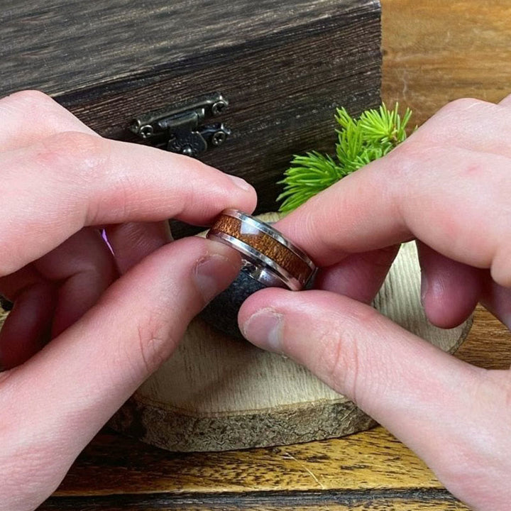WorldNorse Stainless Steel Yggdrasil And Wood Inlay Ring - image 1