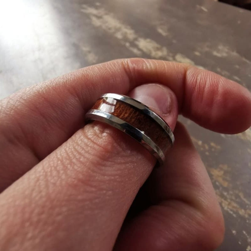 WorldNorse Stainless Steel Yggdrasil And Wood Inlay Ring - image 3