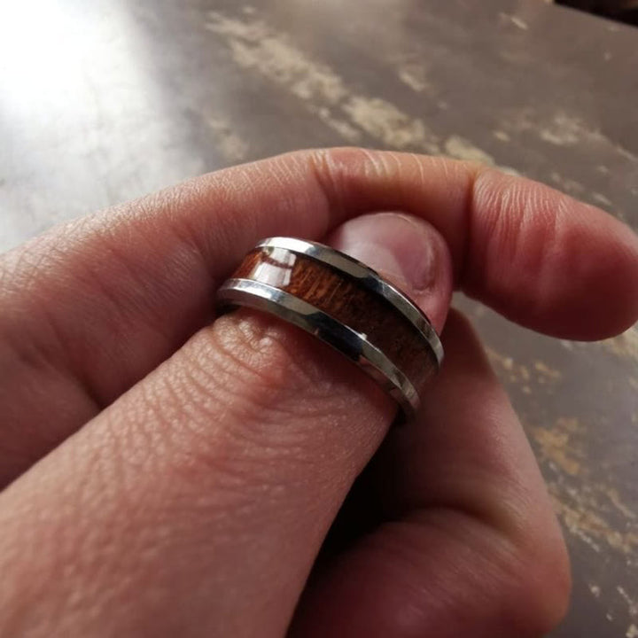 WorldNorse Stainless Steel Yggdrasil And Wood Inlay Ring - image 3