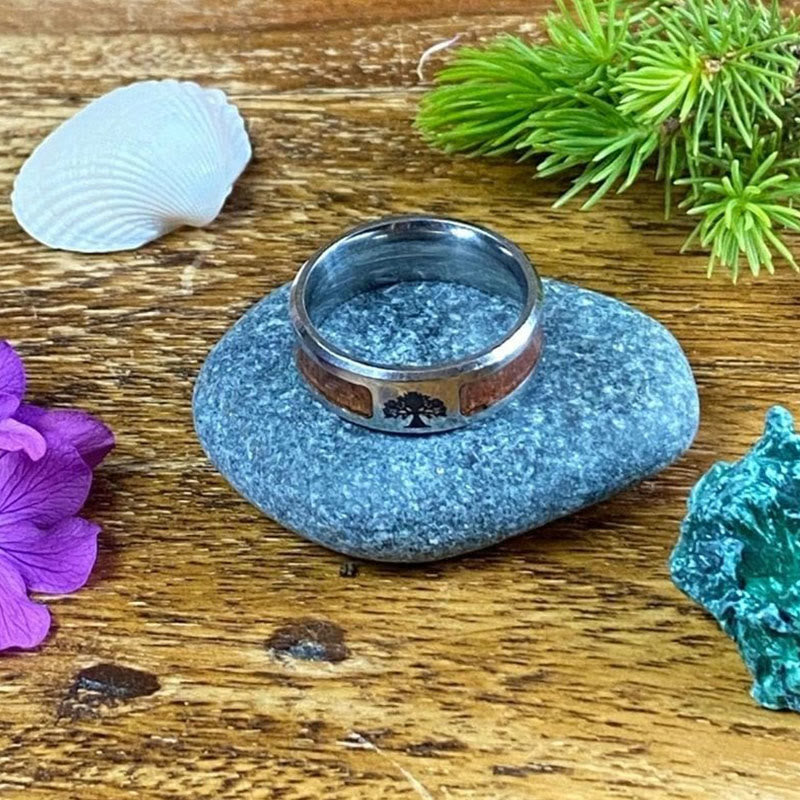 WorldNorse Stainless Steel Yggdrasil And Wood Inlay Ring - image 5