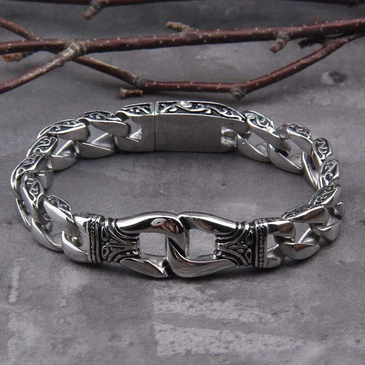 WorldNorse Retro Totem Celtic Knot Chunky Curb Link Bracelet