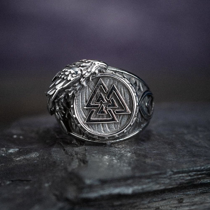 WorldNorse Men's Viking Raven And Valknut Ring - image 1