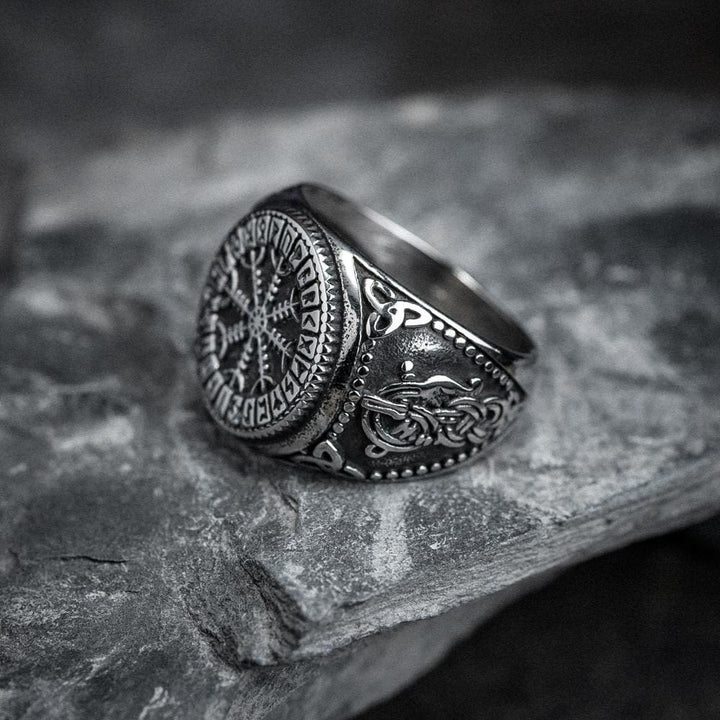 WorldNorse Helm Of Awe Rune And Triquetra Amulet Ring - image 2