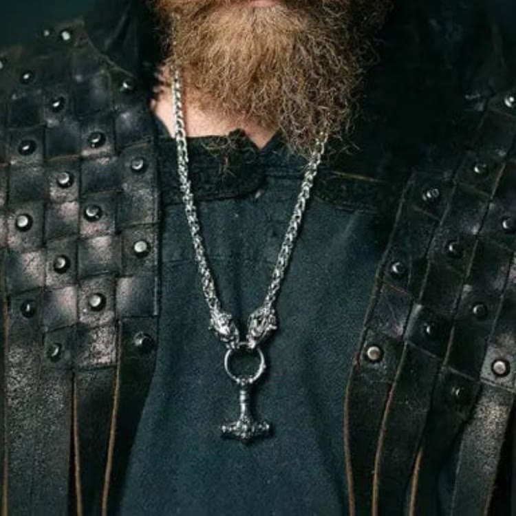 WorldNorse Vintage Viking Mjolnir With Wolves Necklace & Bracelet