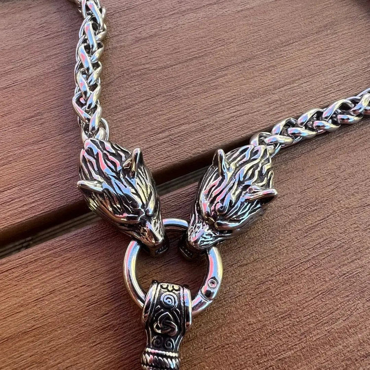 WorldNorse Vintage Viking Mjolnir With Wolves Necklace & Bracelet