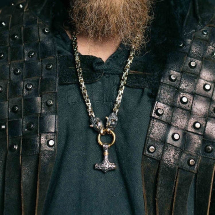 WorldNorse Vintage Viking Mjolnir With Wolves Necklace & Bracelet