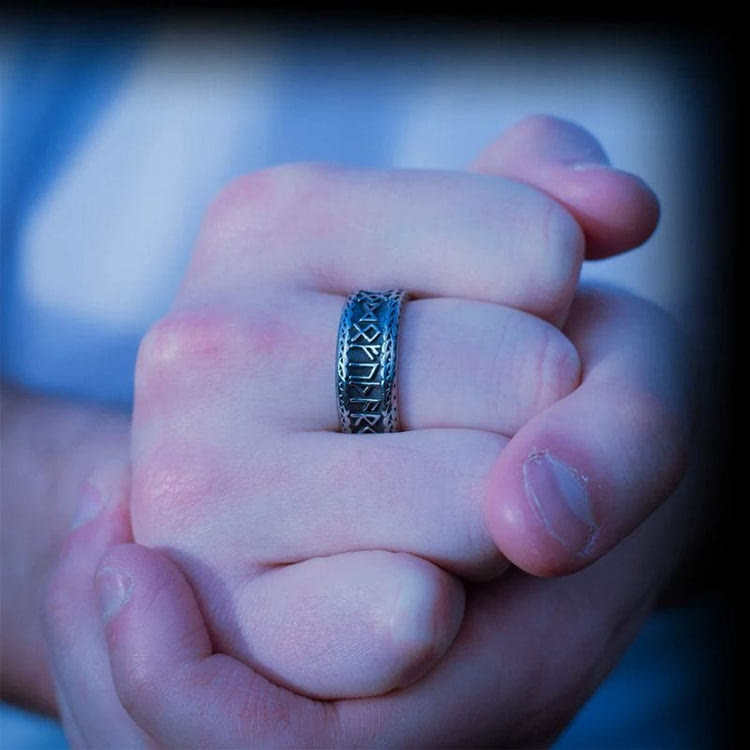 WorldNorse Antique Viking Rune and Knot Ring in Stainless Steel - image 3