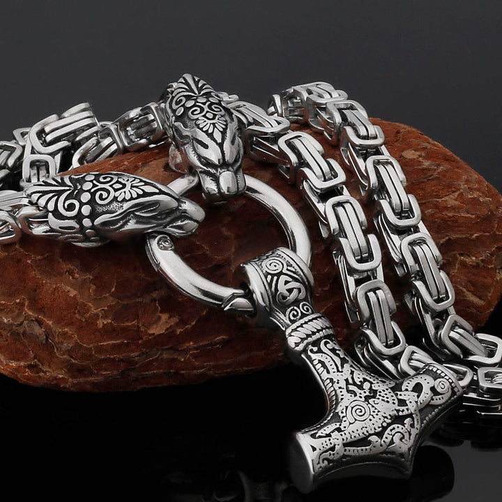WorldNorse Fenrir Viking Thor's Hammer Necklace & Bracelet - Silver Necklace - image 8