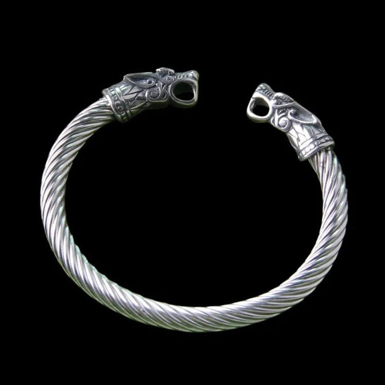 WorldNorse Viking Dual Color Fenrir Wolf Head Twisted Bracelet - Silver# 2 - image 4