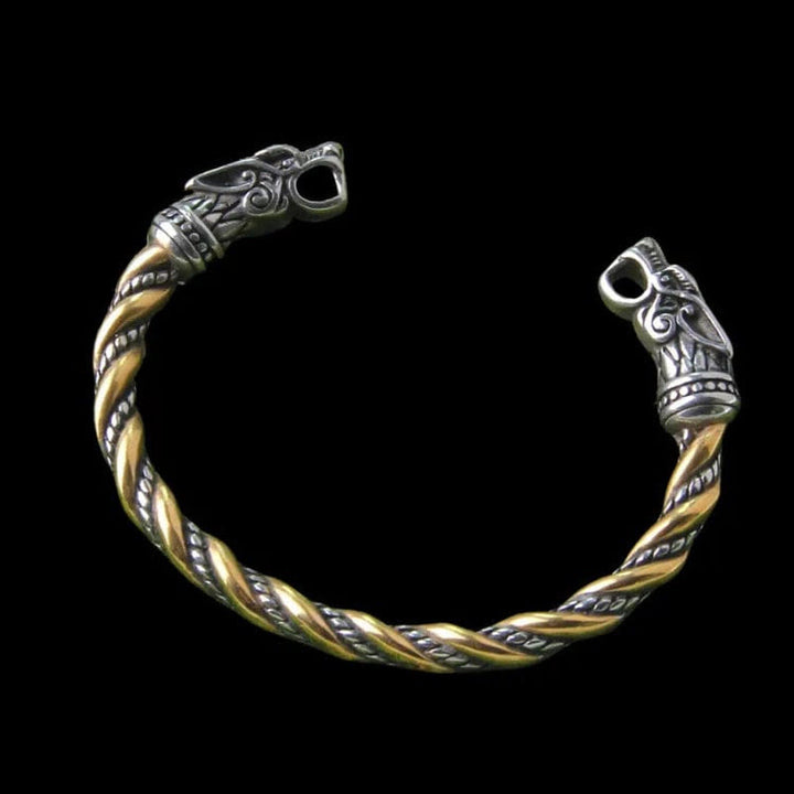 WorldNorse Viking Dual Color Fenrir Wolf Head Twisted Bracelet - Silver & Gold - image 5