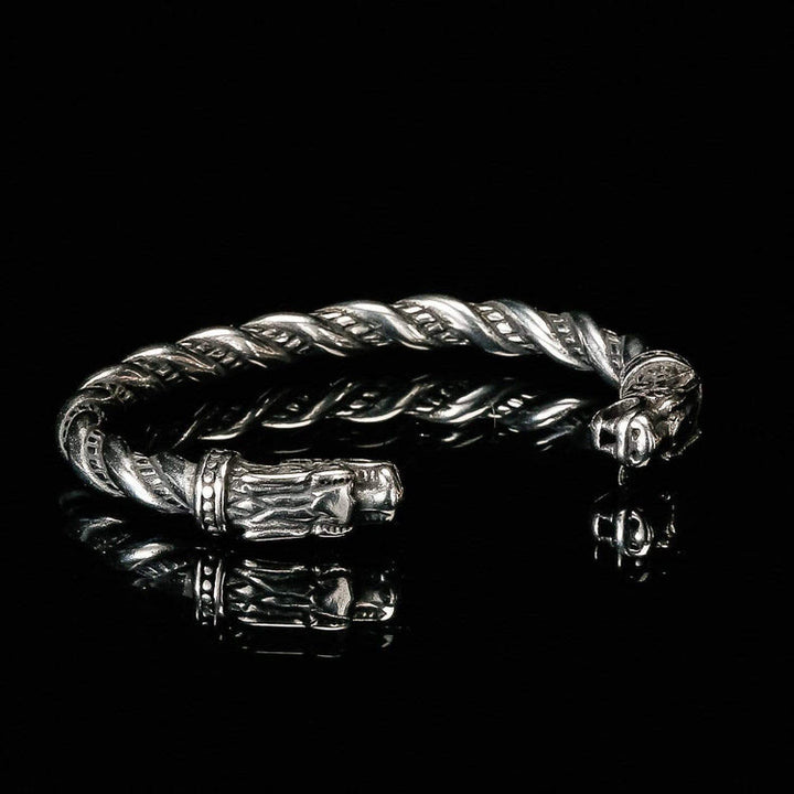 WorldNorse Viking Dual Color Fenrir Wolf Head Twisted Bracelet - Silver# 1 - image 0