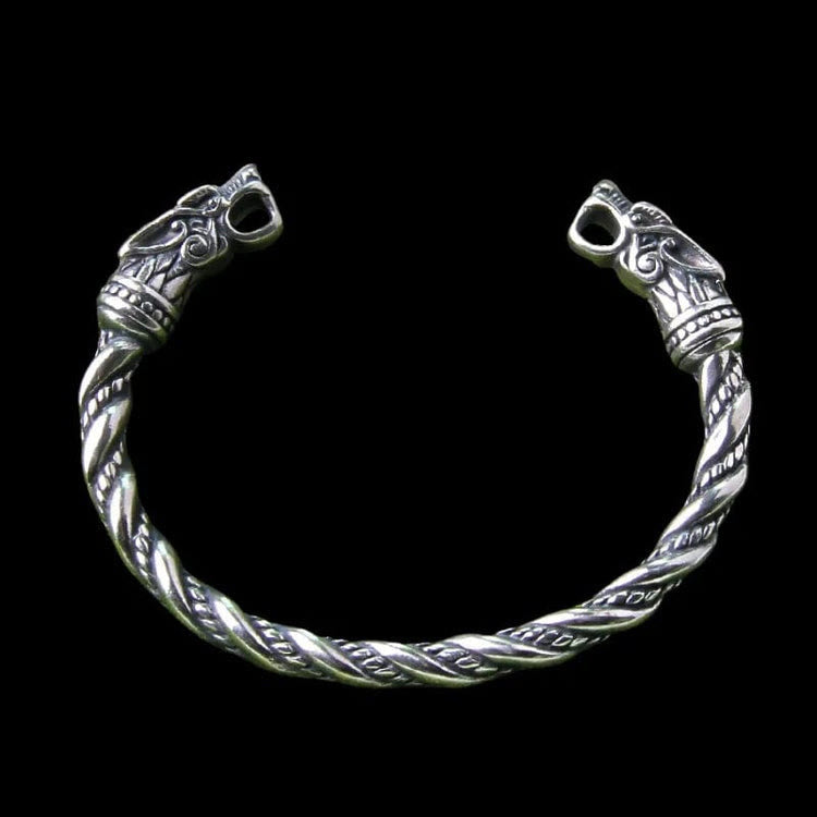 WorldNorse Viking Dual Color Fenrir Wolf Head Twisted Bracelet - image 1