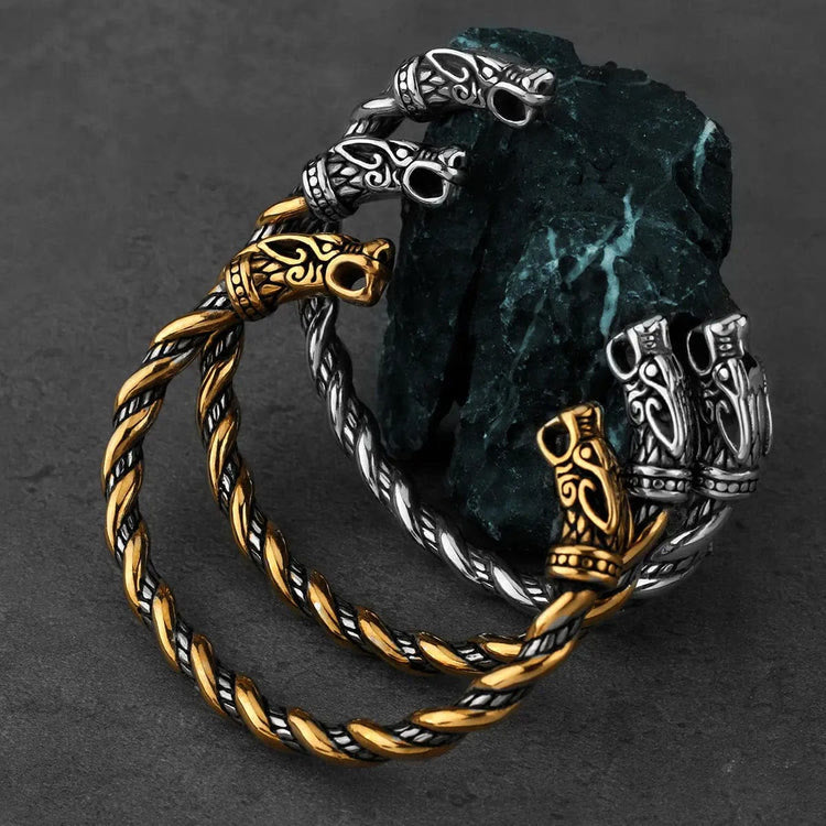 WorldNorse Viking Dual Color Fenrir Wolf Head Twisted Bracelet - image 9
