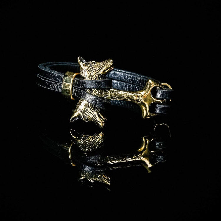 WorldNorse Wolf Fenrir's Head In Leather Bracelet