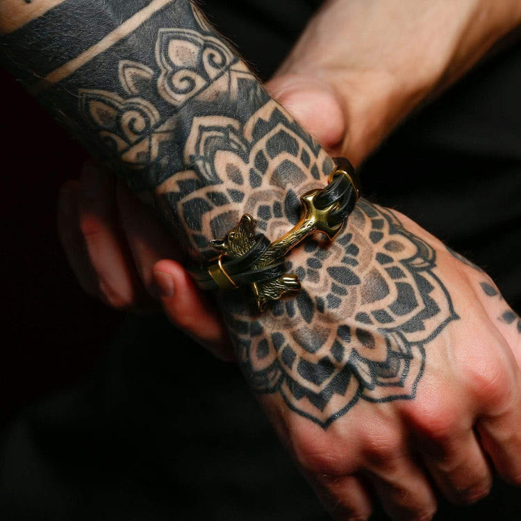 WorldNorse Wolf Fenrir's Head In Leather Bracelet