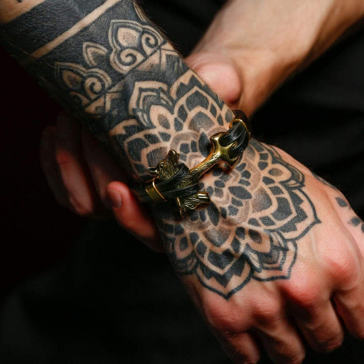 WorldNorse Wolf Fenrir's Head In Leather Bracelet