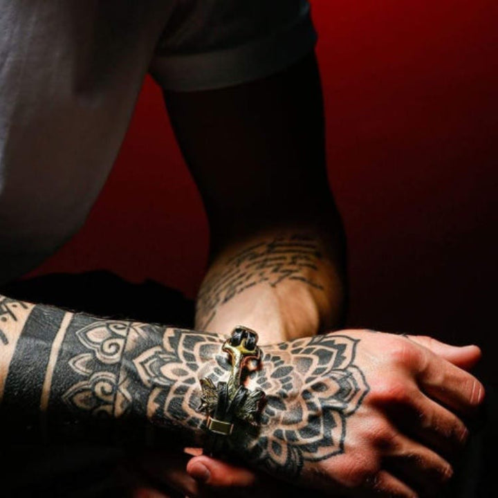 WorldNorse Wolf Fenrir's Head In Leather Bracelet