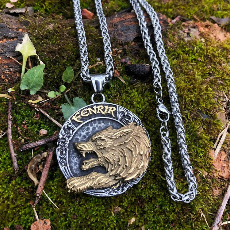WorldNorse Fenrir Of Wolf And Helm Of Awe Necklace - Silver & Gold - image 0
