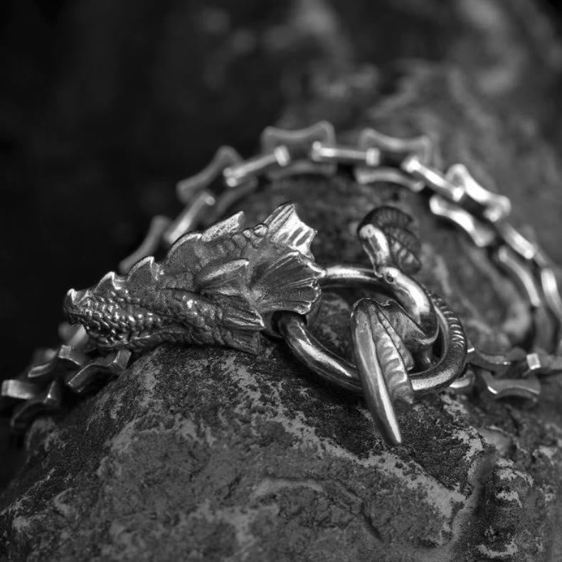WorldNorse Gothic Style Dragon Bone Chain Dragon Head Bracelet