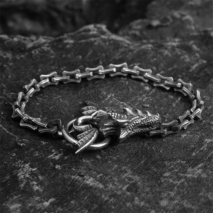 WorldNorse Gothic Style Dragon Bone Chain Dragon Head Bracelet