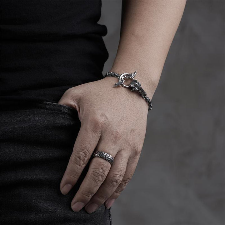 WorldNorse Gothic Style Dragon Bone Chain Dragon Head Bracelet