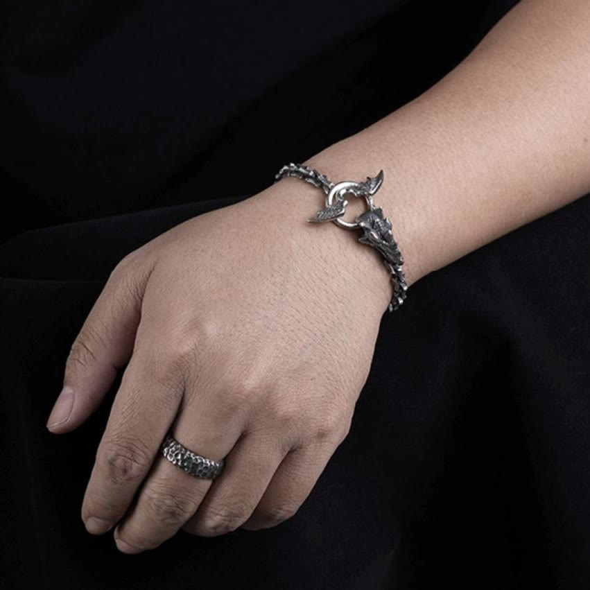 WorldNorse Gothic Style Dragon Bone Chain Dragon Head Bracelet