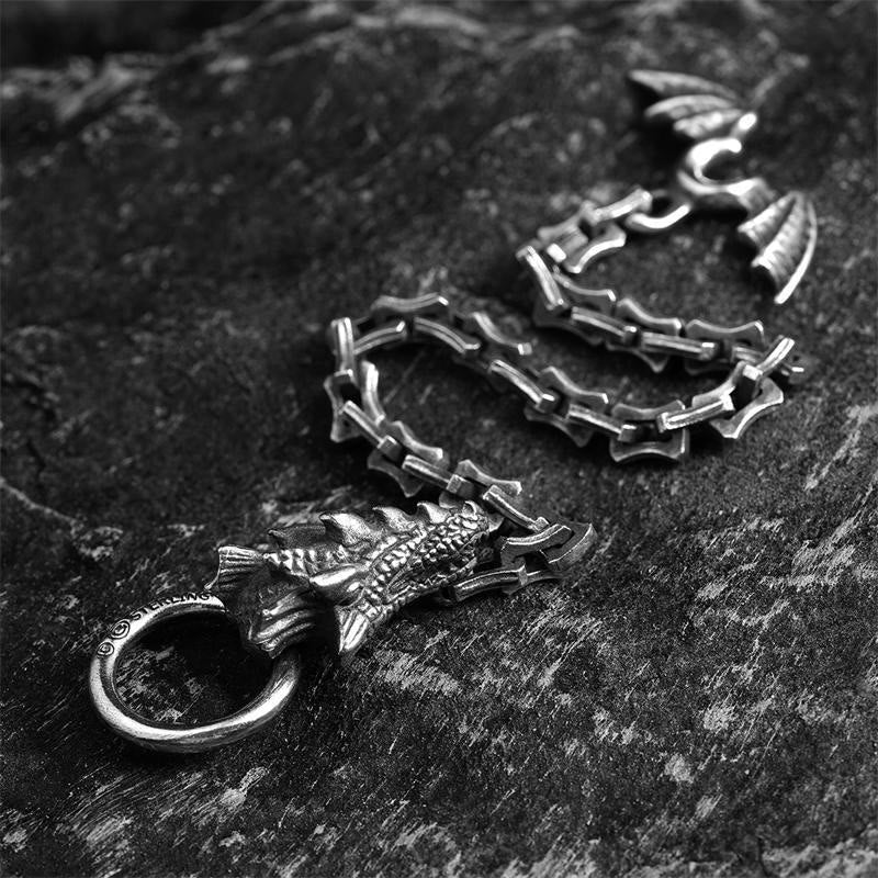 WorldNorse Gothic Style Dragon Bone Chain Dragon Head Bracelet