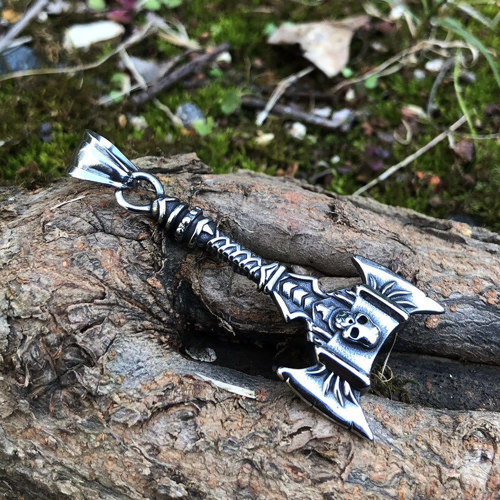WorldNorse Norse Skull Viking Double Axe Necklace
