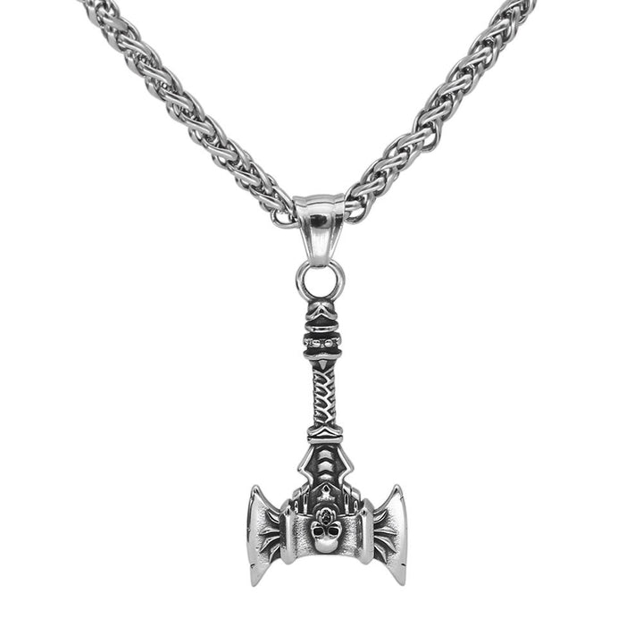 WorldNorse Norse Skull Viking Double Axe Necklace