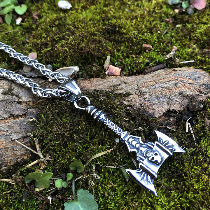 WorldNorse Norse Skull Viking Double Axe Necklace