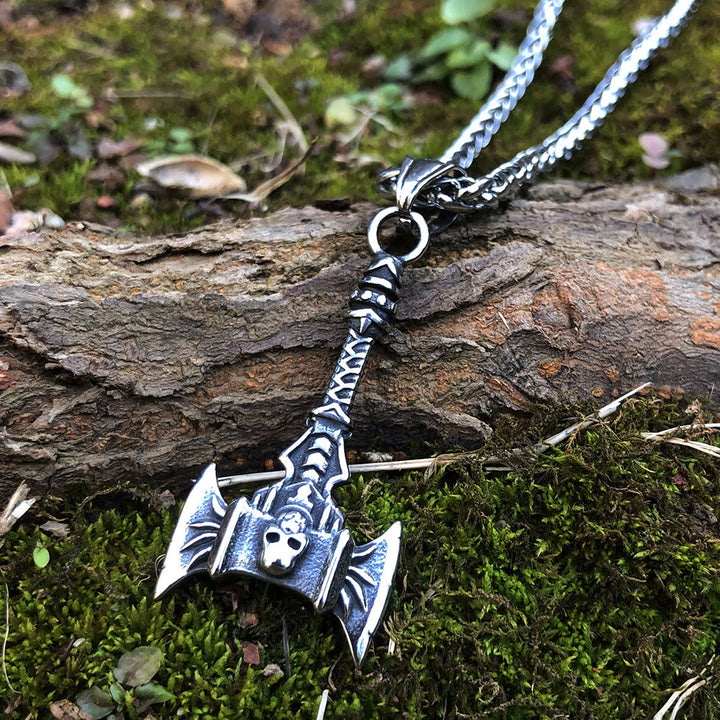 WorldNorse Norse Skull Viking Double Axe Necklace