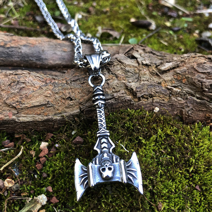 WorldNorse Norse Skull Viking Double Axe Necklace