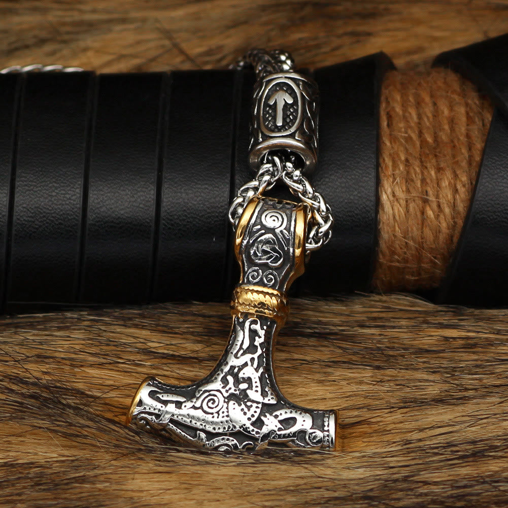 WorldNorse Viking Mjolnir Thor’s Hammer Necklace - Silver&Gold - image 0