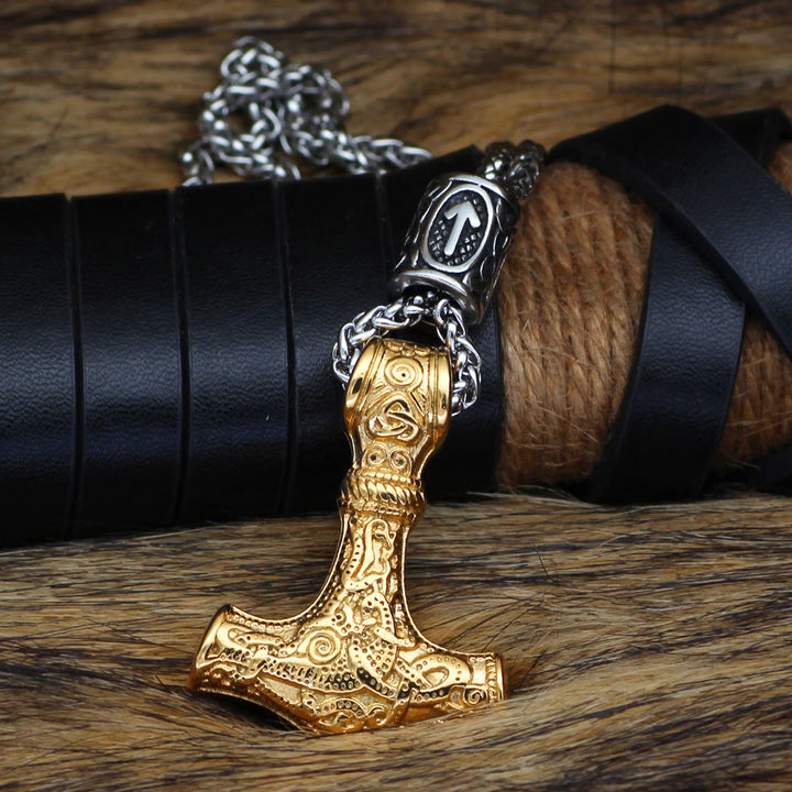 WorldNorse Viking Mjolnir Thor’s Hammer Necklace - Gold - image 5