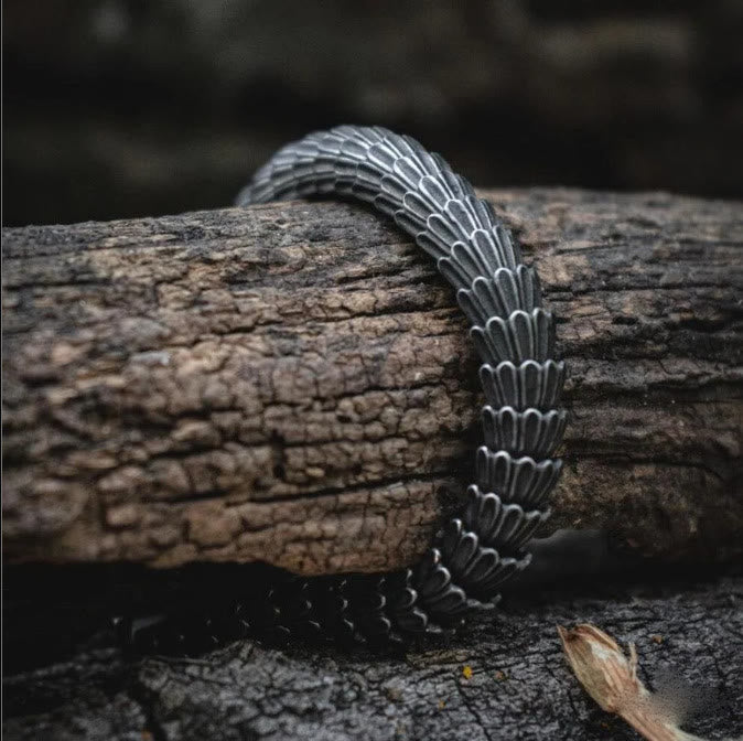 WorldNorse Retro Black Snake Scale Bangle Bracelet