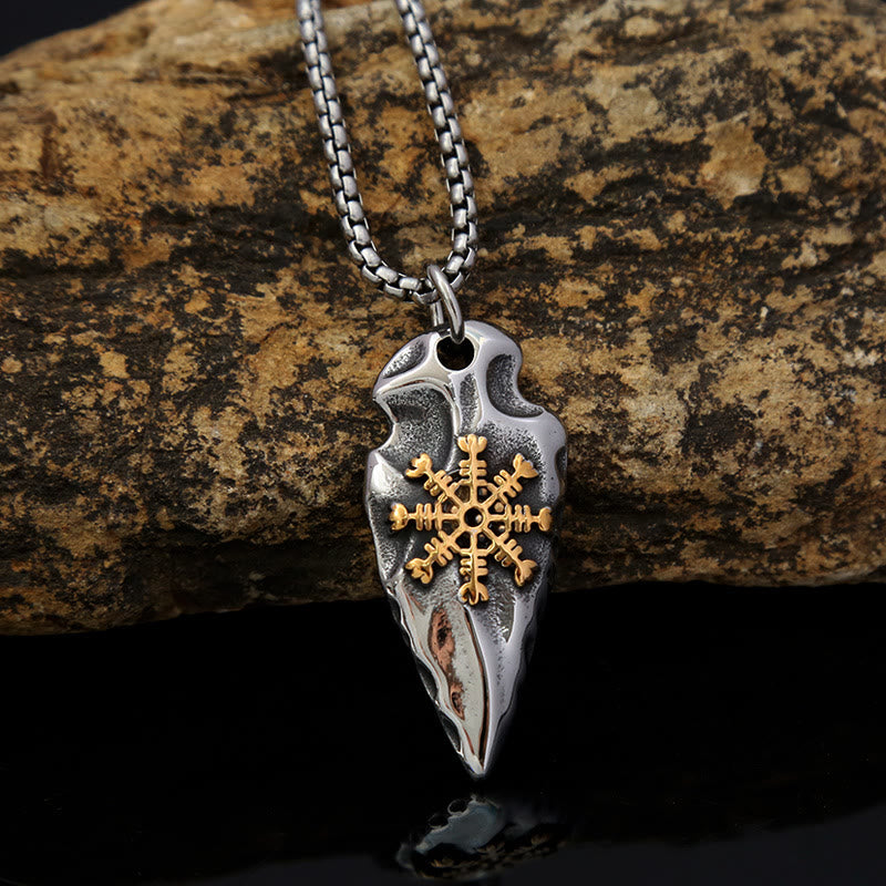 WorldNorse Viking Arrowhead Helm Of Awe Shield Necklace - Silver & Gold - image 5