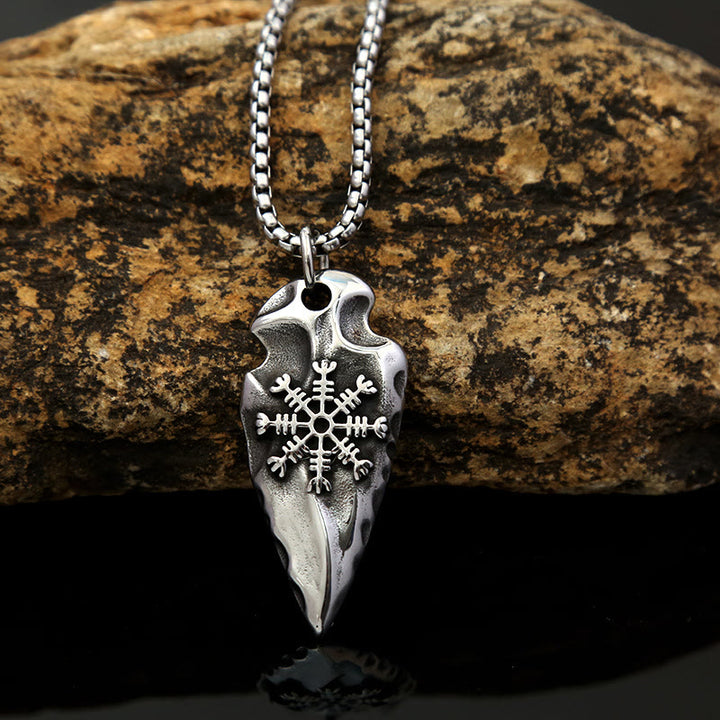 WorldNorse Viking Arrowhead Helm Of Awe Shield Necklace - Silver - image 1