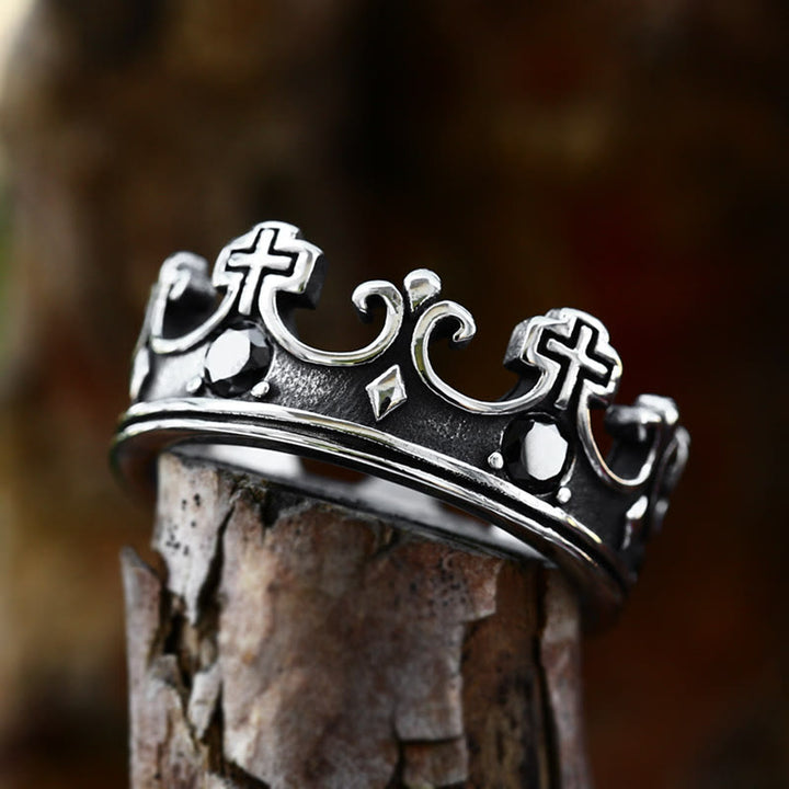 WorldNorse Gothic Crown Pattern Cross Abstract Ring - Silver & Black - UK Size Z（US 13) - image 2