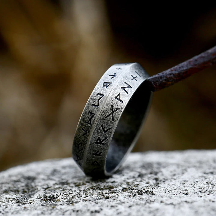 WorldNorse Vintage Viking Rune Retro Silver Black Ring - Retro Silver - UK Size Z（US 13) - image 1