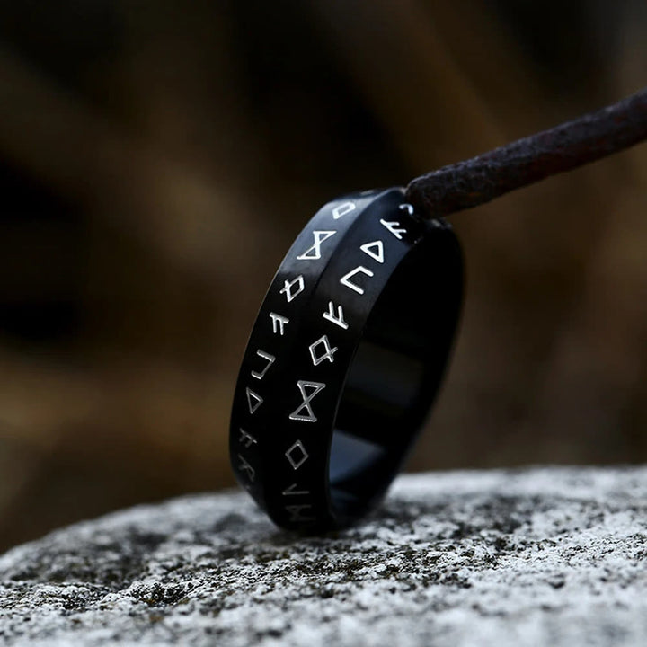 WorldNorse Vintage Viking Rune Retro Silver Black Ring - Black - UK Size Z（US 13) - image 3