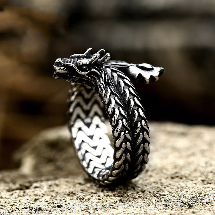 WorldNorse Coiled Jormungandr Dragon Adjustable Ring - UK Size Z（US 13) - image 0