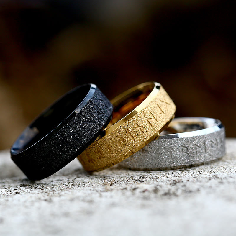 WorldNorse Viking Rune Frosted Face Tricolor Ring - image 0