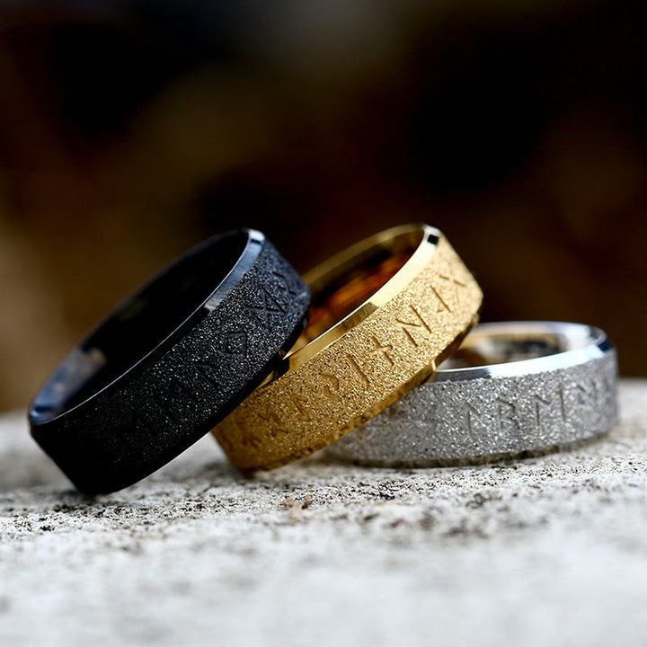 WorldNorse Viking Rune Frosted Face Tricolor Ring - image 0