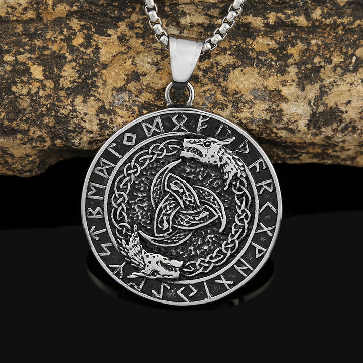 WorldNorse Viking Rune Triple Horn of Odin Dragon Necklace