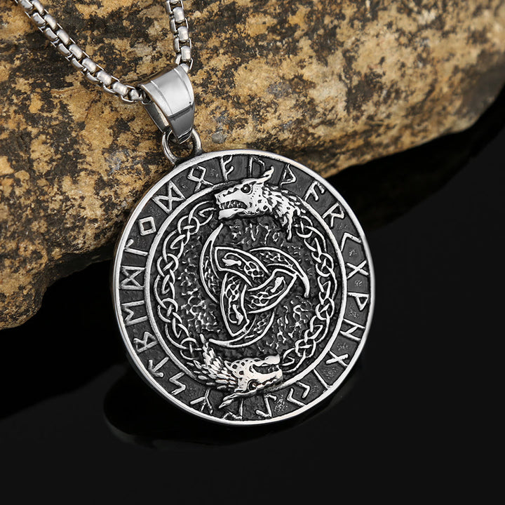 WorldNorse Viking Rune Triple Horn of Odin Dragon Necklace