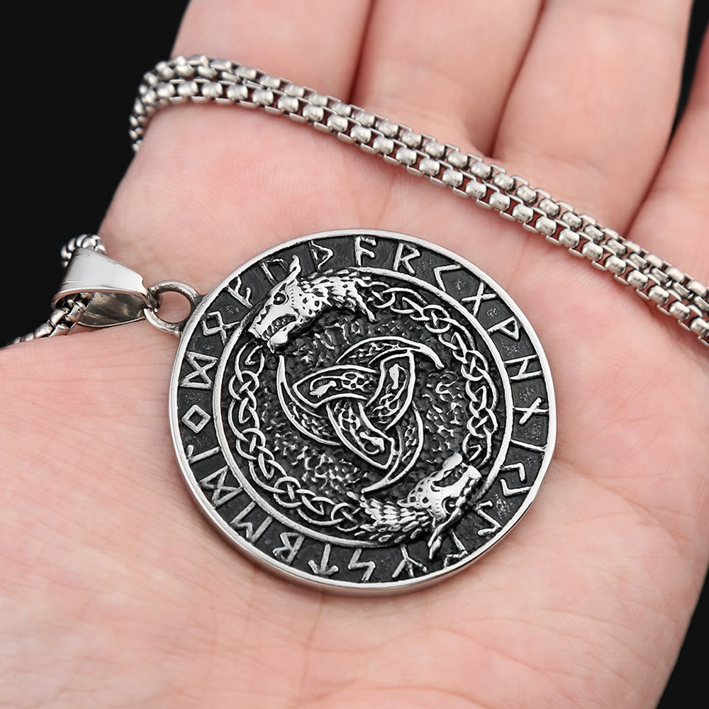 WorldNorse Viking Rune Triple Horn of Odin Dragon Necklace