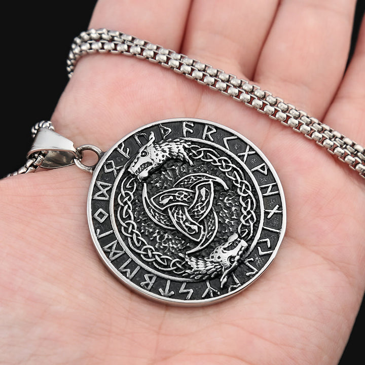 WorldNorse Viking Rune Triple Horn of Odin Dragon Necklace