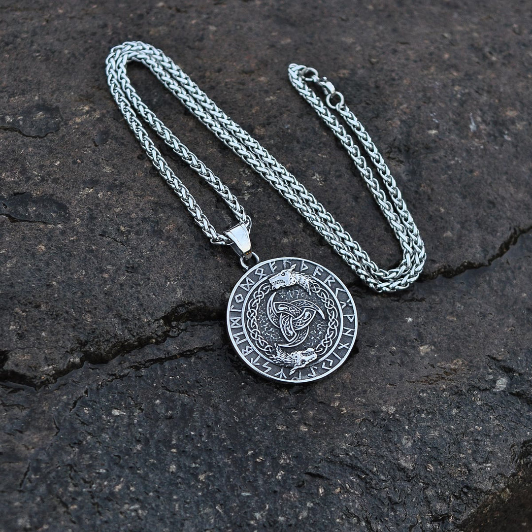WorldNorse Viking Rune Triple Horn of Odin Dragon Necklace