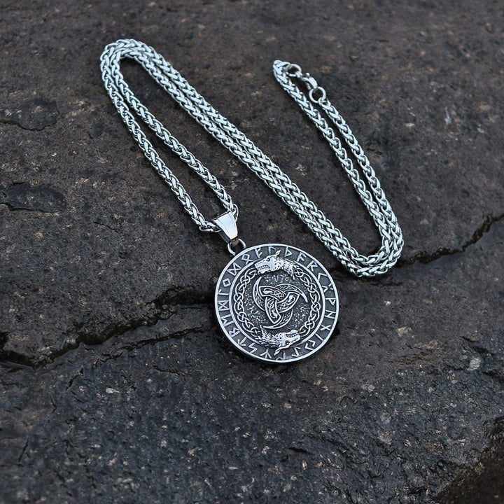 WorldNorse Viking Rune Triple Horn of Odin Dragon Necklace
